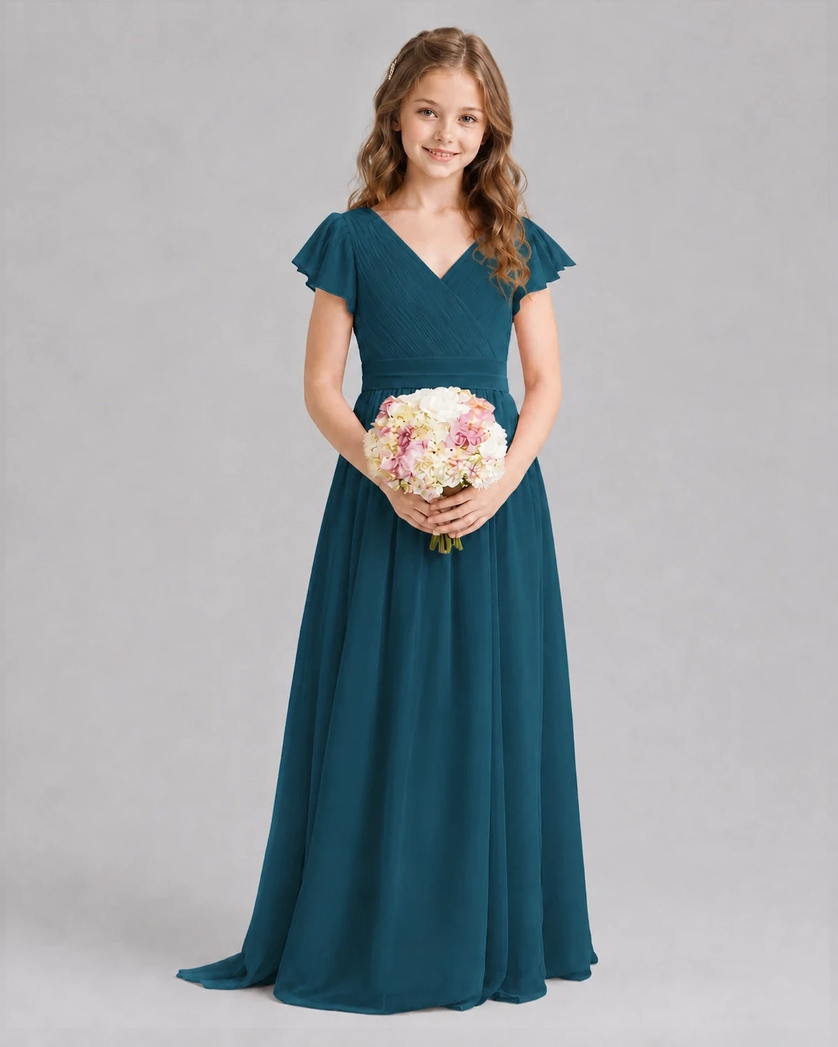 Teal A-line Junior Bridesmaid Dresses Front