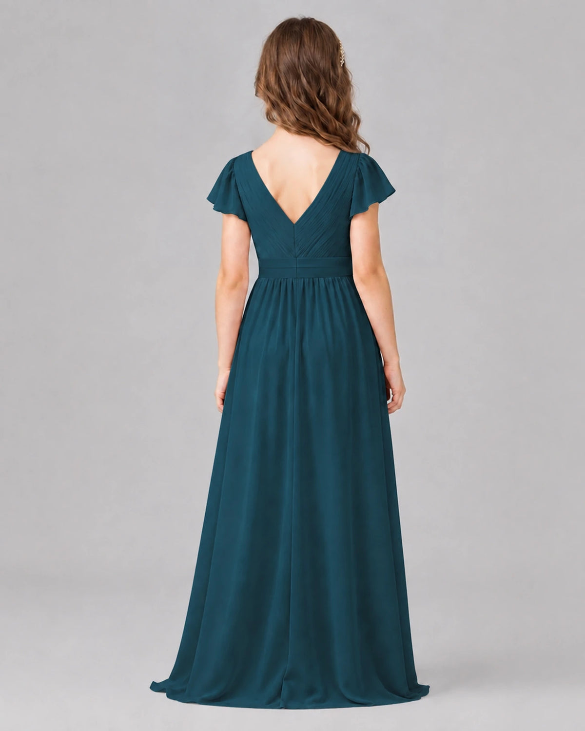 Teal A-line Junior Bridesmaid Dresses Side