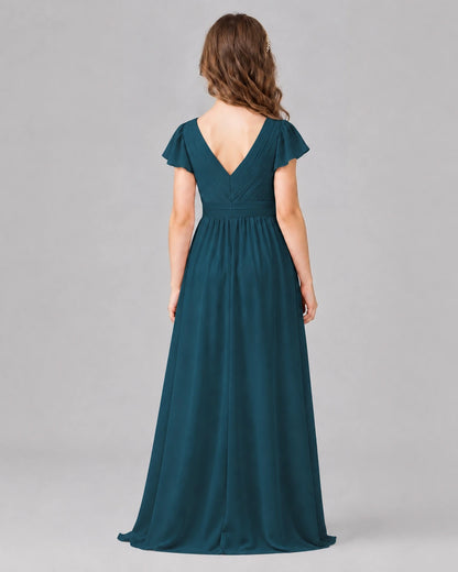 Teal A-line Junior Bridesmaid Dresses Side