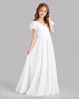 White A-line Junior Bridesmaid Dresses Back