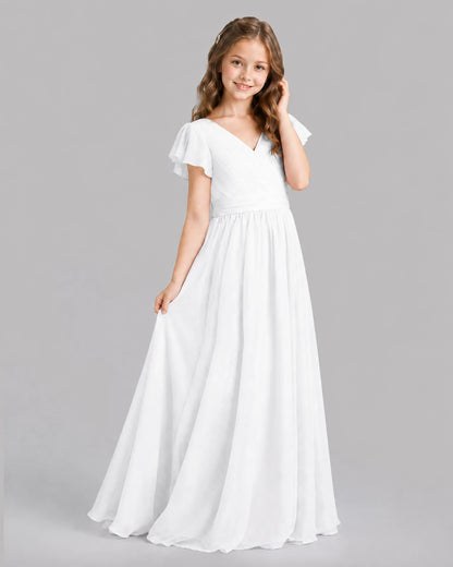 White A-line Junior Bridesmaid Dresses Back