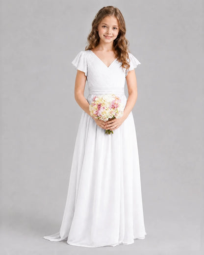 White A-line Junior Bridesmaid Dresses Front