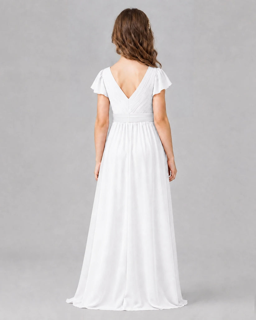 White A-line Junior Bridesmaid Dresses Side