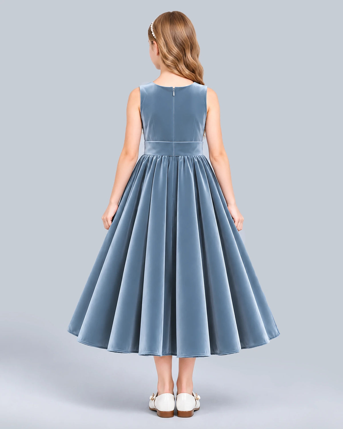 Dusty Blue Ball Gown Girls Formal Dress Back [Shared]