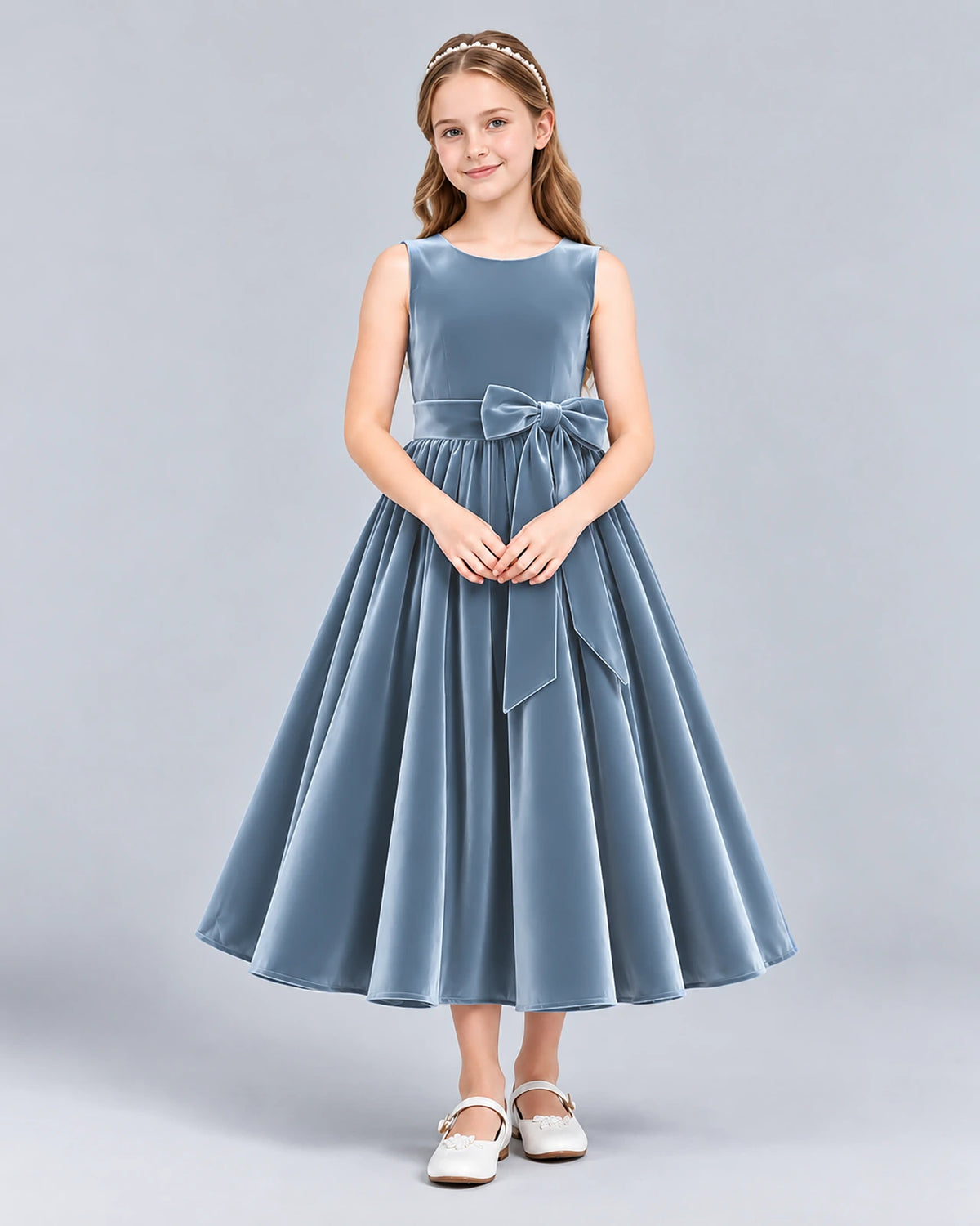 Dusty Blue Ball Gown Girls Formal Dress Front