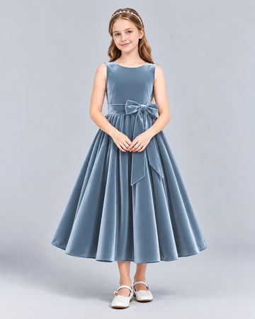Dideyttawl Bow Velvet Girls Formal Dress for Father Daughter Dance