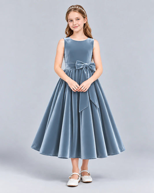 Dusty Blue Ball Gown Girls Formal Dress Front