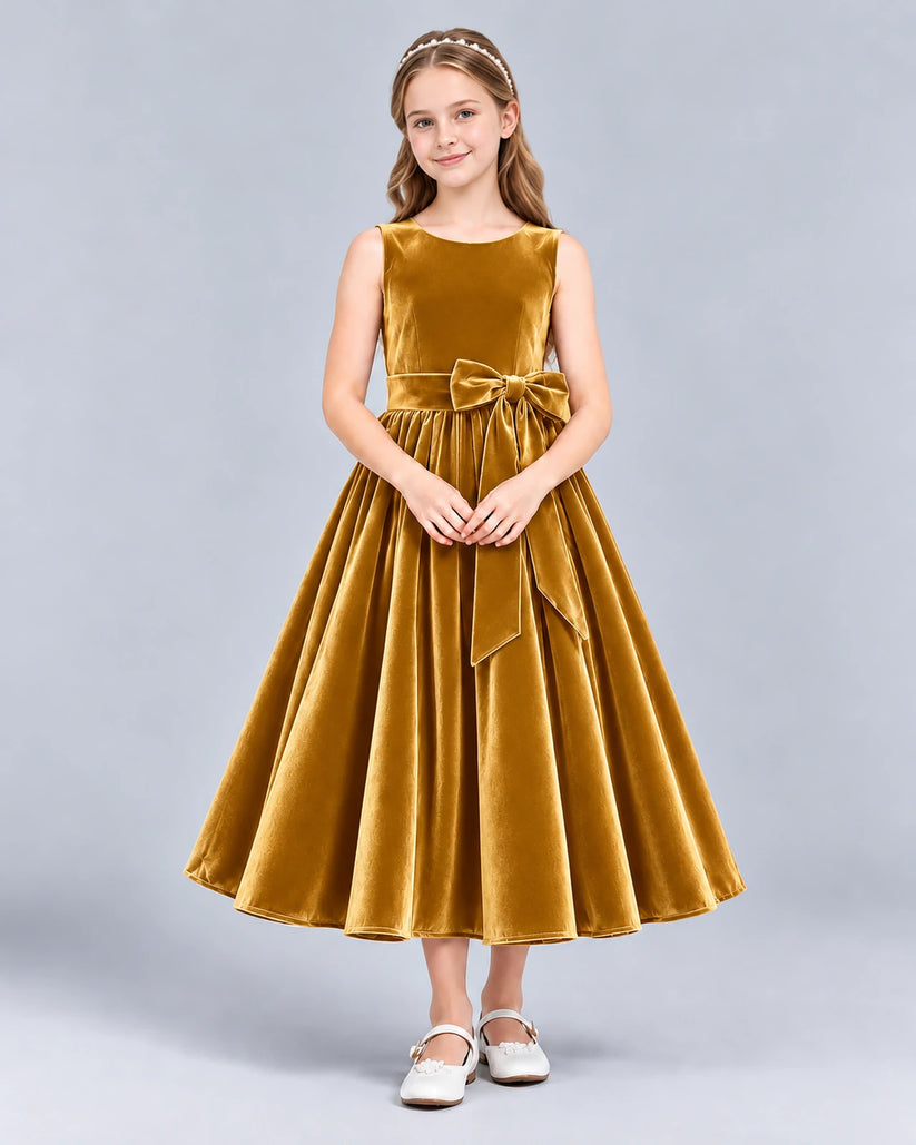 Gold Ball Gown Girls Formal Dress Front