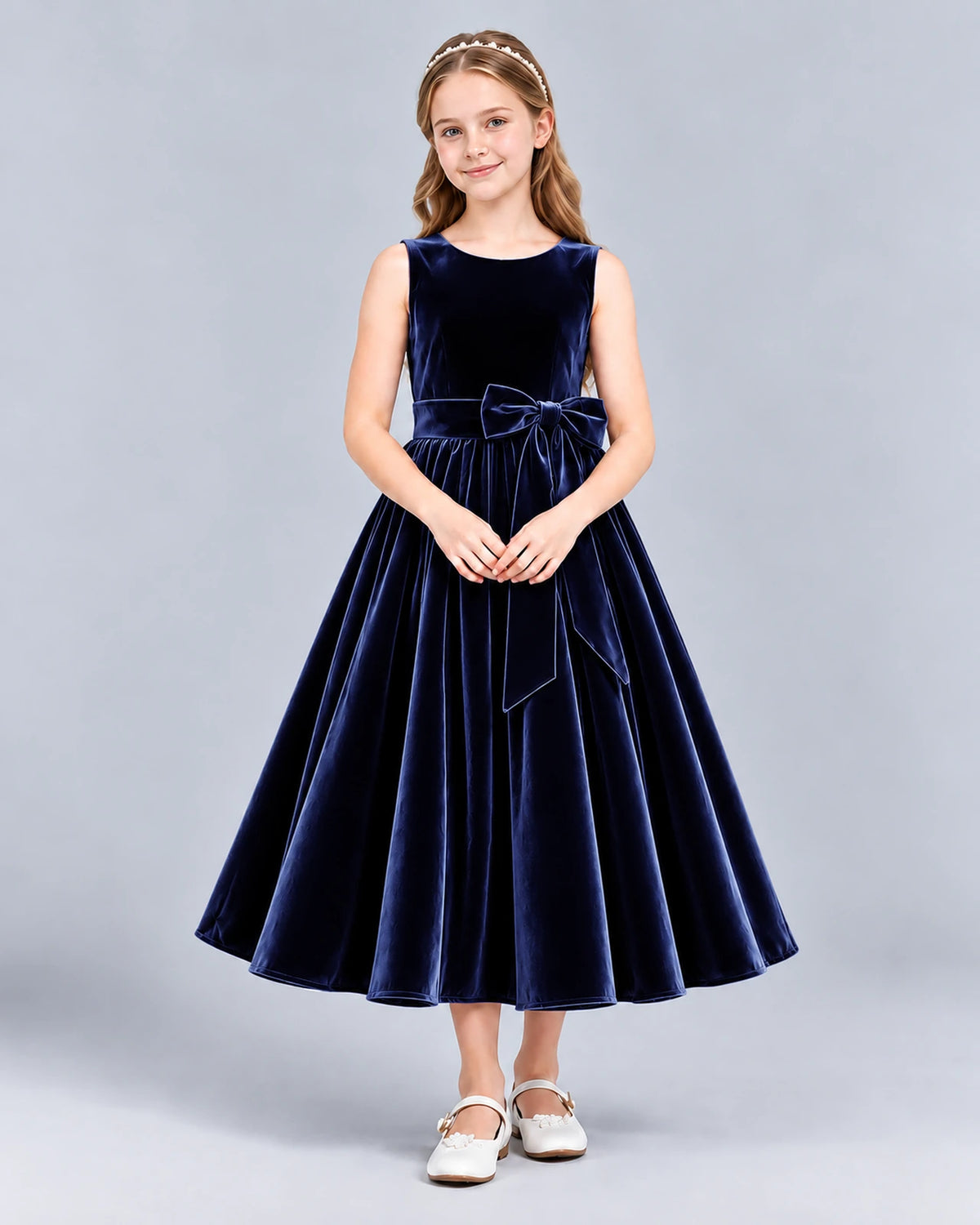 Navy Blue Ball Gown Girls Formal Dress Front