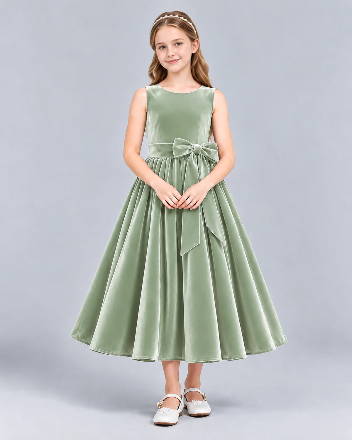 Sage Green Ball Gown Girls Formal Dress Front