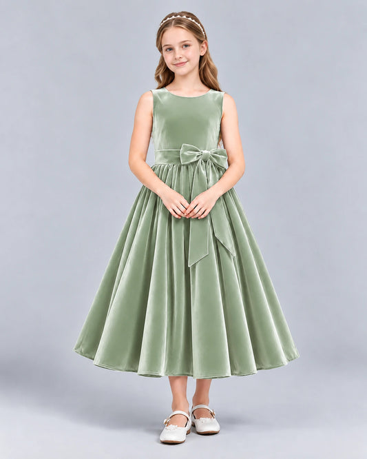 Sage Green Ball Gown Girls Formal Dress Front