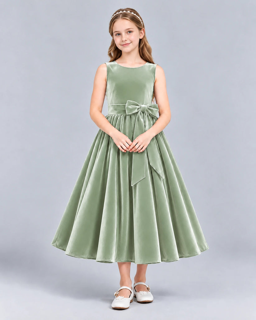 Sage Green Ball Gown Girls Formal Dress Front