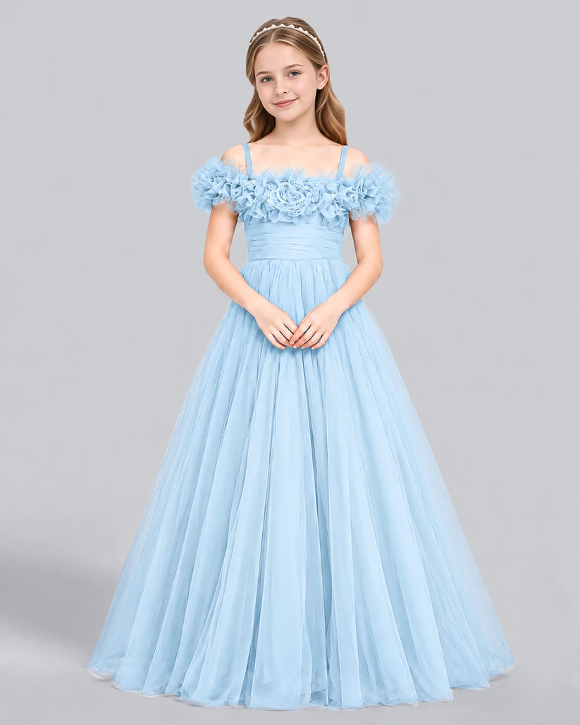 Baby Blue Ball Gown Girls Formal Dress Front