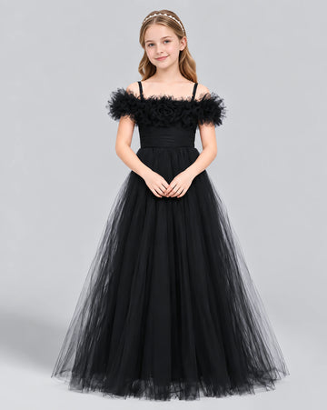 Dideyttawl Ruffle Tulle Girls Formal Dress for Piano Recital