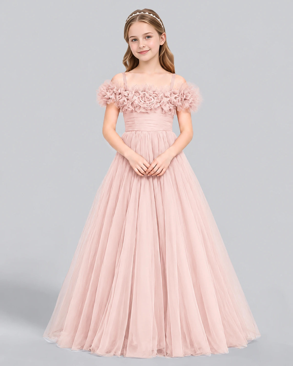Blush Pink Ball Gown Girls Formal Dress Front