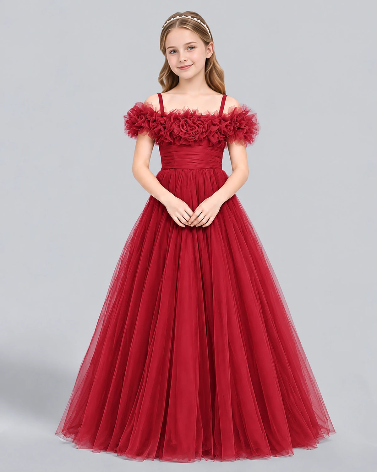 Burgundy Ball Gown Girls Formal Dress Front