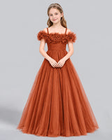 Burnt Orange Ball Gown Girls Formal Dress Front