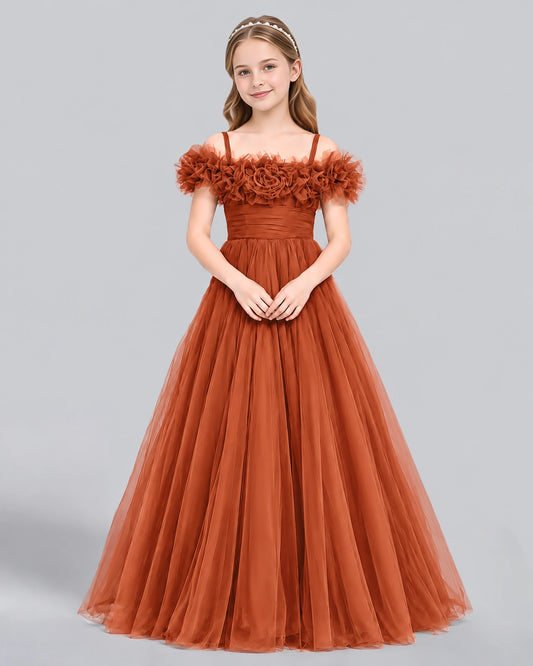 Burnt Orange Ball Gown Girls Formal Dress Front