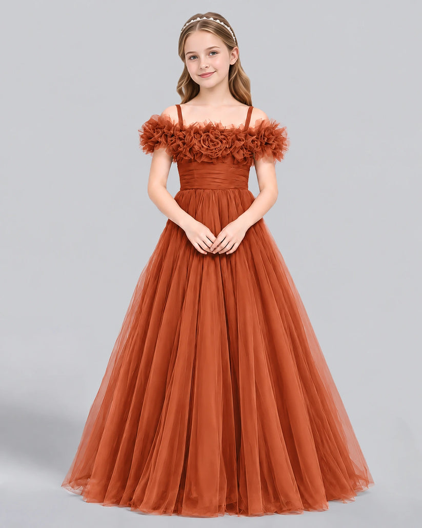Burnt Orange Ball Gown Girls Formal Dress Front