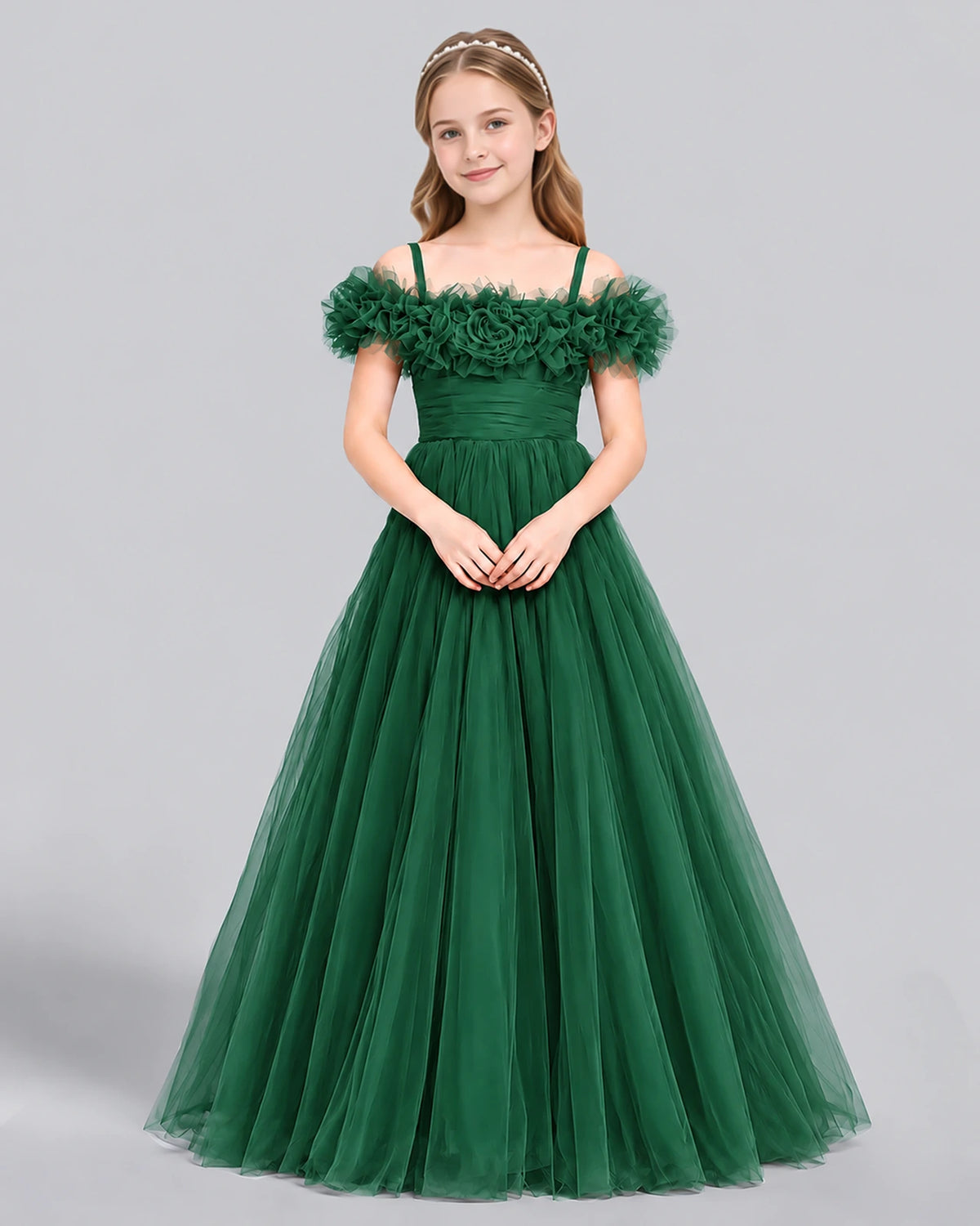 Dark Green Ball Gown Girls Formal Dress Front