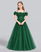 Dark Green Ball Gown Girls Formal Dress Front