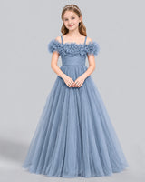 Dusty Blue Ball Gown Girls Formal Dress Front