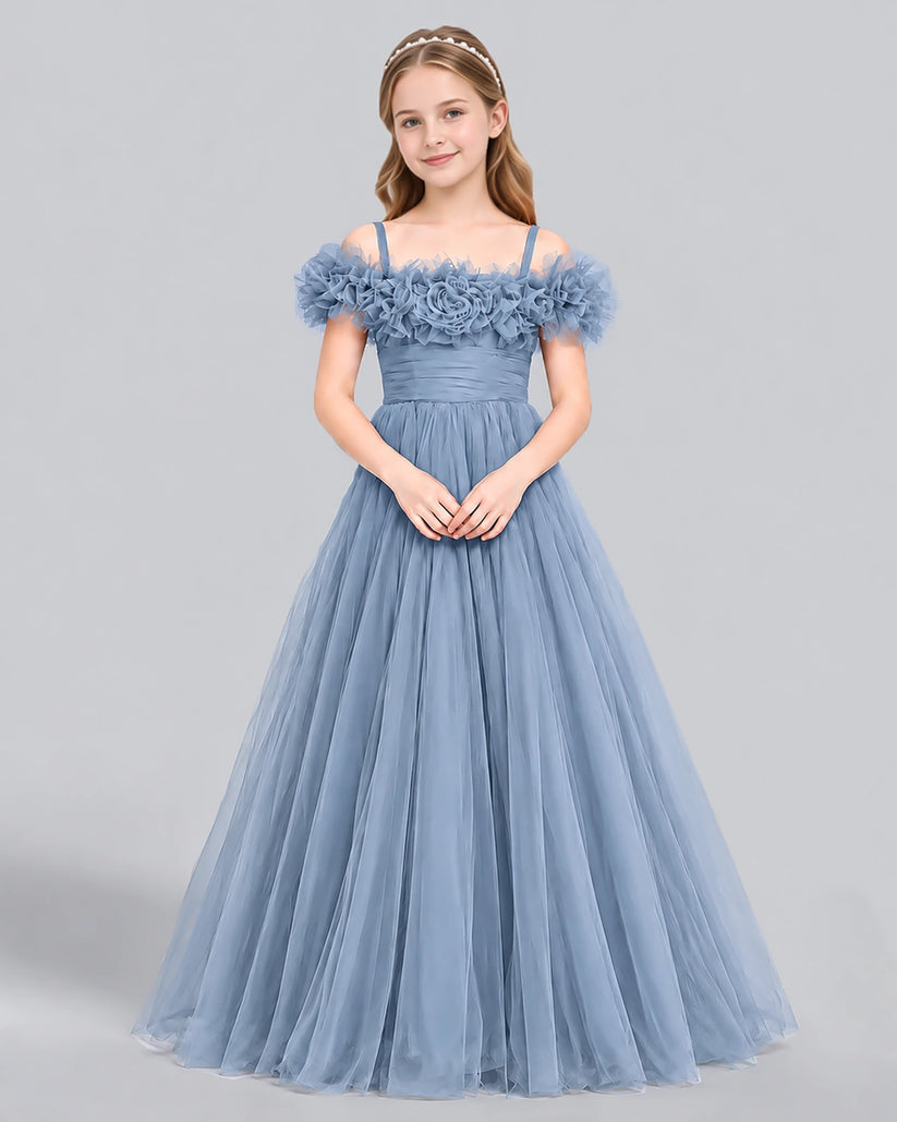 Dusty Blue Ball Gown Girls Formal Dress Front