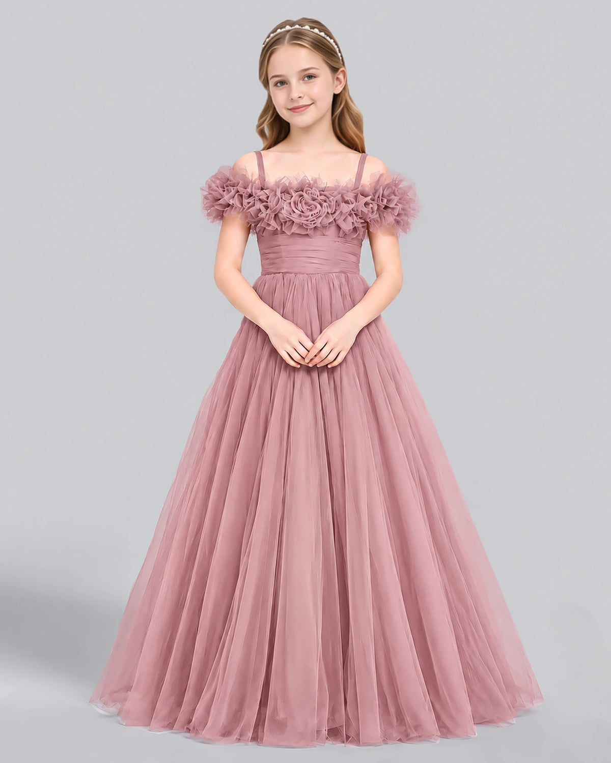 Dusty Rose Ball Gown Girls Formal Dress Front