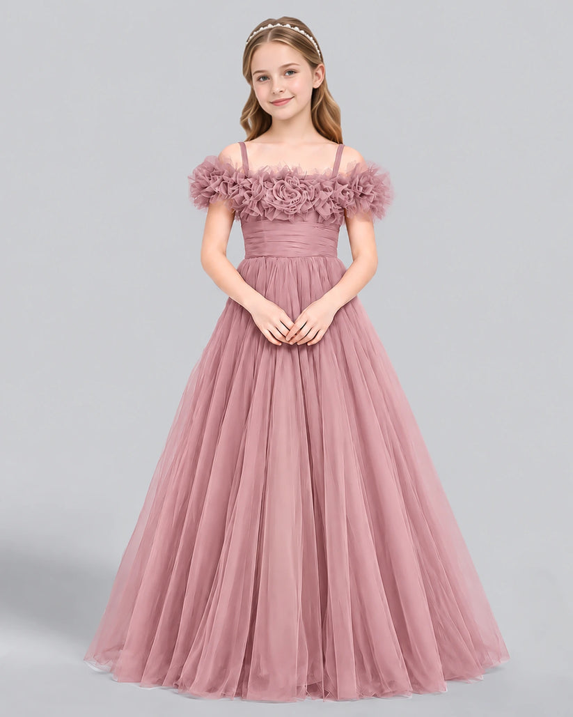 Dusty Rose Ball Gown Girls Formal Dress Front