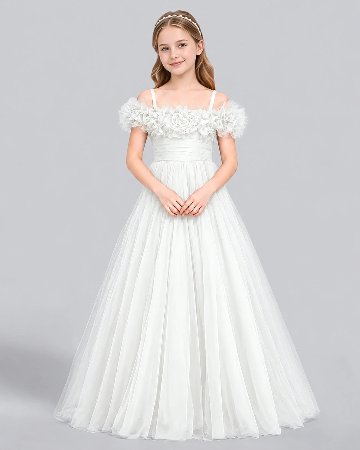 Ivory Ball Gown Girls Formal Dress Front