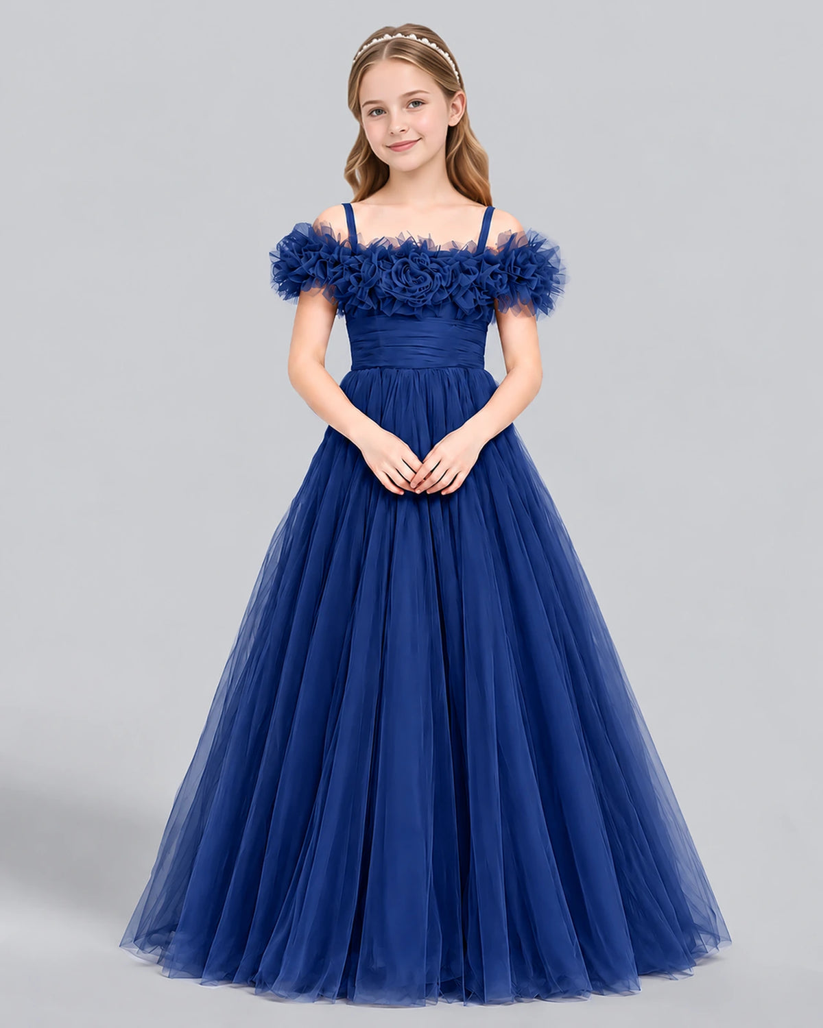 Navy Blue Ball Gown Girls Formal Dress Front