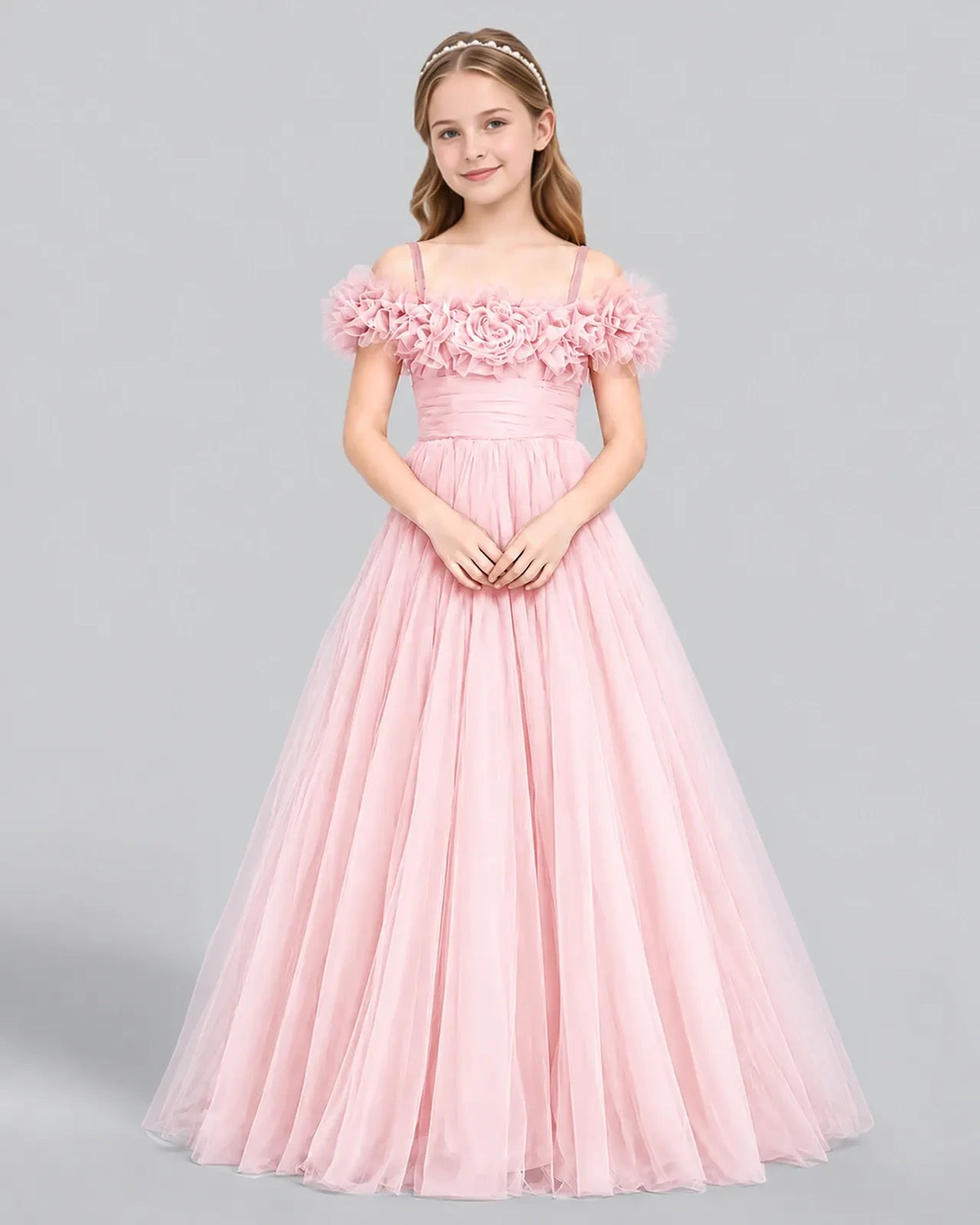 Pink Ball Gown Girls Formal Dress Front