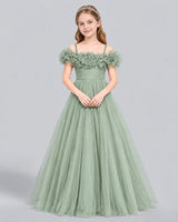 Sage Green Ball Gown Girls Formal Dress Front