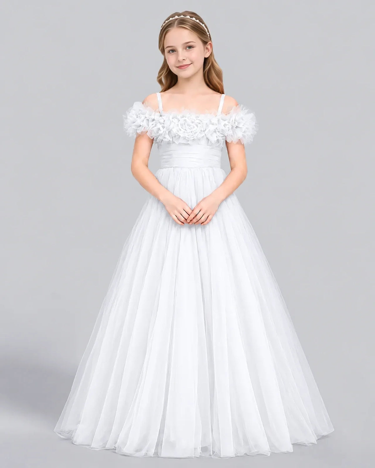White Ball Gown Girls Formal Dress Front