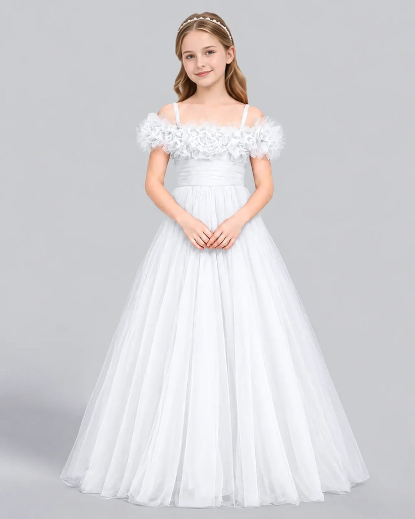 White Ball Gown Girls Formal Dress Front
