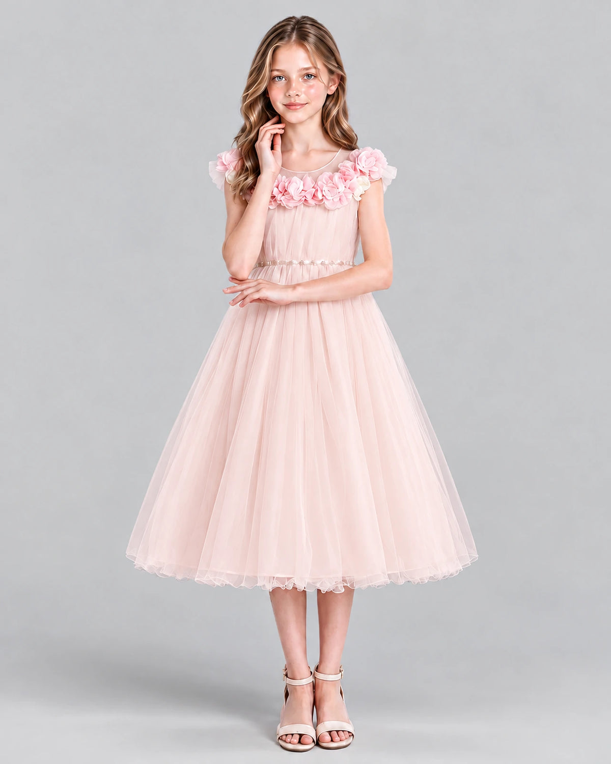 Blush Pink A-line Girls Formal Dress Front