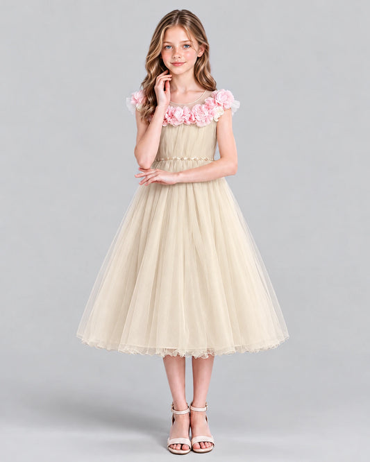 Champagne A-line Girls Formal Dress Front