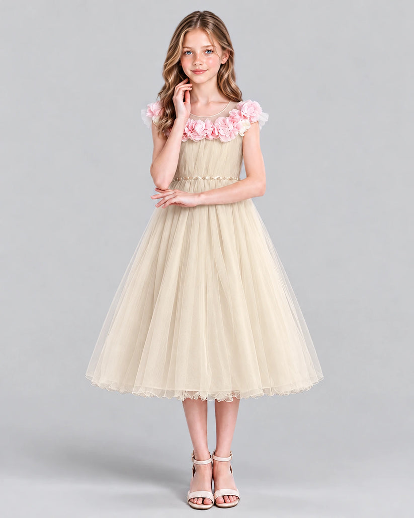 Champagne A-line Girls Formal Dress Front