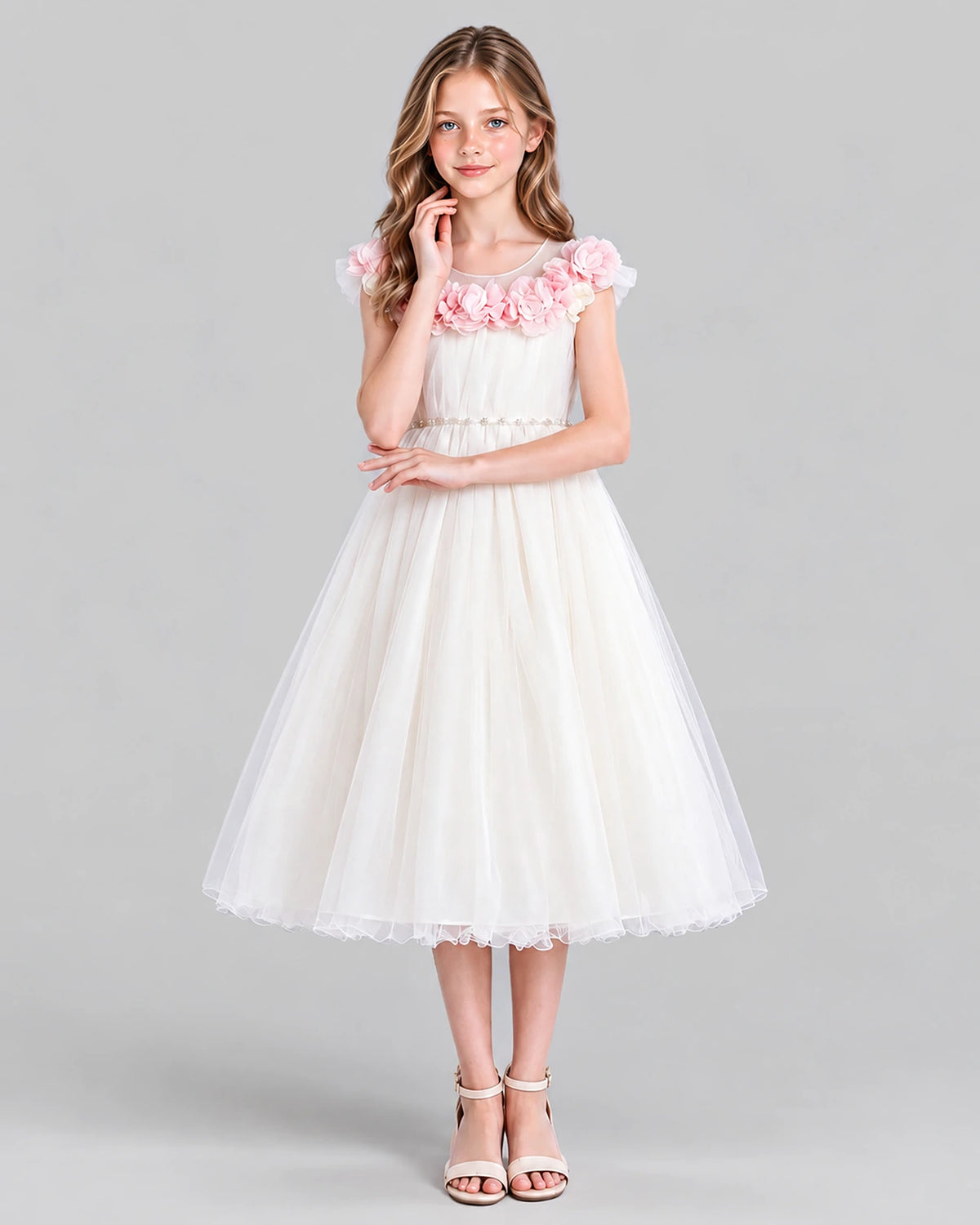 Ivory A-line Girls Formal Dress Front