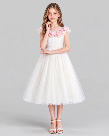 Dideyttawl 3D Floral Girls Formal Dress for Piano Recital