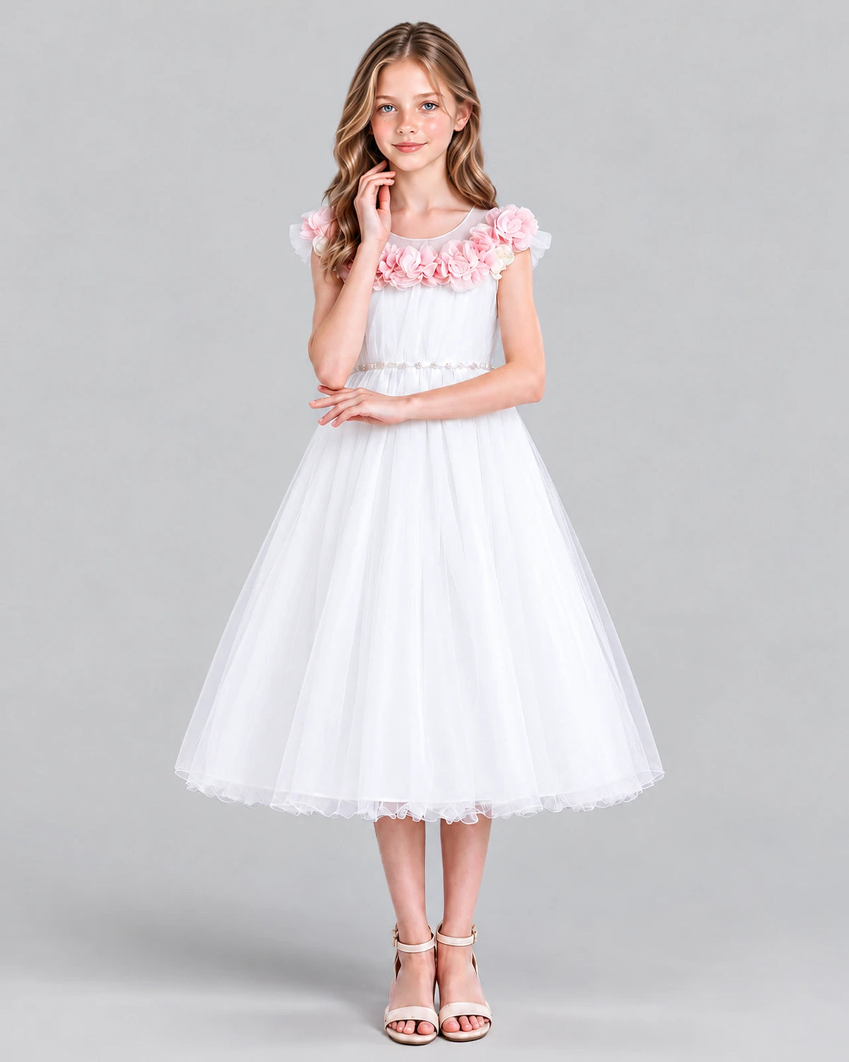 White A-line Girls Formal Dress Front
