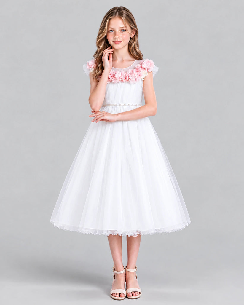 White A-line Girls Formal Dress Front