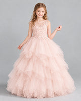 Blush Pink Ball Gown Girls Pageant Dress Front
