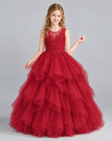 Burgundy Ball Gown Girls Pageant Dress Front