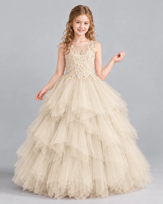 Champagne Ball Gown Girls Pageant Dress Front