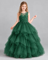 Dark Green Ball Gown Girls Pageant Dress Front