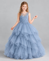 Dusty Blue Ball Gown Girls Pageant Dress Front