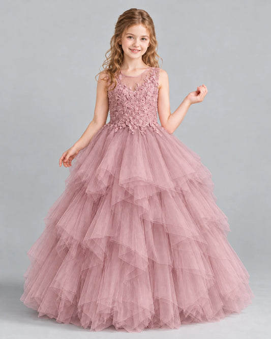 Dusty Rose Ball Gown Girls Pageant Dress Front