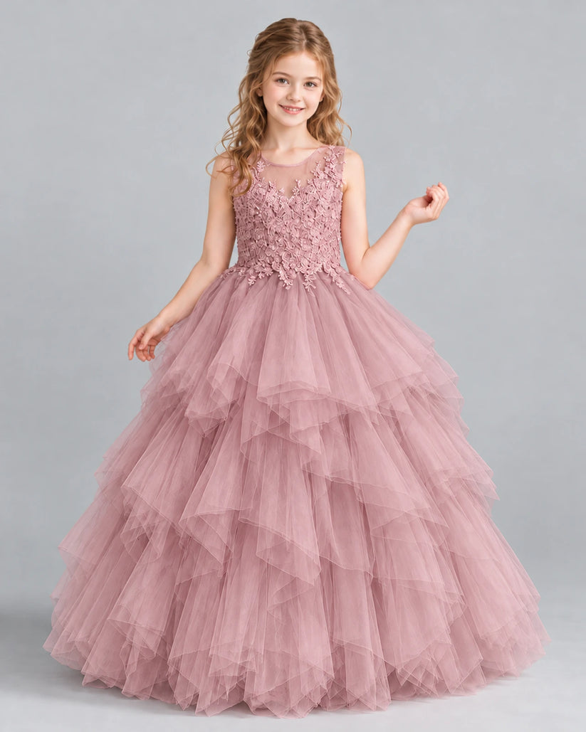 Dusty Rose Ball Gown Girls Pageant Dress Front