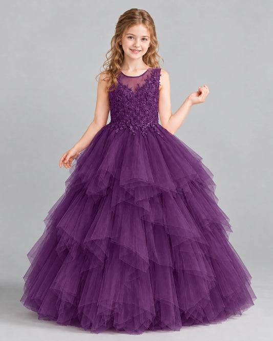 Grape Ball Gown Girls Pageant Dress Front